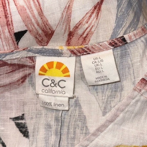 C&C California 100% Linen Floral Tropical Boho Flutter Sleeve Shift Dress Sz L - Picture 6 of 7